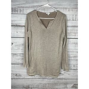 J.Jill Medium Tall Oatmeal V-neck Sweater Minimalist Neutral Coastal Stretch
